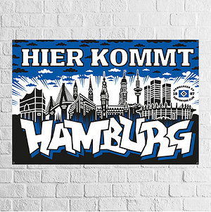 HSV SC Wandfahne "Hier kommt Hamburg" HSV SC Wandfahne "Hier kommt Hamburg"